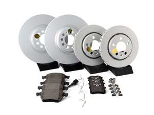 ES#3145714 - ESK916 - Power Stop Euro-Stop Coated Front & Rear Brake Kit (312x25/256x22) - A premium OE-equivalent 4-wheel upgrade package featuring ECE-R90 certified brake pads, genuine Geomet coated high-carbon smooth vented rotors, and an integrated front electronic wear sensor. - Power Stop - Audi Volkswagen