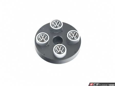 ES#4316933 - 000071215J - Valve Stem Cap Set - plastic - "VW" in black/silver, Set of four - Genuine Volkswagen Audi - Volkswagen