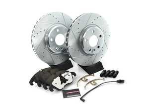 ES#3989999 - K5752-26 - Power Stop Z26 Street Warrior Front Brake Kit (320mm) - A high-performance front axle upgrade featuring precision cross-drilled & slotted rotors, extreme-duty Z26 carbon-fiber ceramic pads, and a premium electronic wear sensor. - Power Stop - Audi