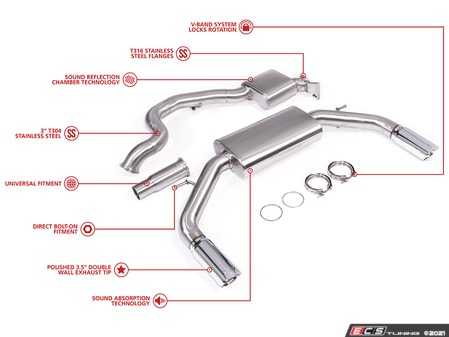 ES#4362383 - UH028-EXA - 3" Cat-Back Exhaust - Resonated  - 3-inch T304 Stainless Steel Mandrel Bent Tubing - Unitronic - Audi