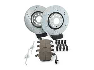ES#3156738 - K2990 - Power Stop Z23 Evolution Sport Front Brake Kit (320mm) - A performance front axle upgrade featuring precision cross-drilled & slotted vented rotors, low-dust carbon-fiber ceramic pads, and integrated pad wear sensors. - Power Stop - Audi