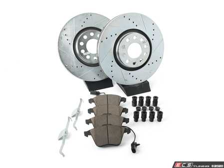 ES#3156738 - K2990 - Power Stop Z23 Evolution Sport Front Brake Kit (320mm) - A performance front axle upgrade featuring precision cross-drilled & slotted vented rotors, low-dust carbon-fiber ceramic pads, and integrated pad wear sensors. - Power Stop - Audi