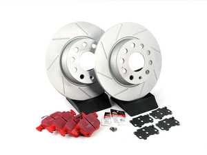 ES#2975821 - 1K0615301AAAKT6 - Performance Rear Brake Service Kit - (NO LONGER AVAILABLE) - Featuring ECS GEOMET Slotted rotors and EBC RedStuff pads - Assembled By ECS - 