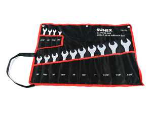 ES#4349402 - 9914A - 14 Pc. Full Polish SAE Angle Head Wrench Set - Radius V-Groove design creates an anti-slip while also preventing round-off. - Sunex - Audi BMW Volkswagen Mercedes Benz MINI Porsche