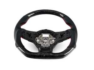 ES#4376016 - 000235LA02 - GTI/GLI Forged Carbon Fiber Steering Wheel - Perforated Leather with Red Stitching - Forged carbon fiber with perforated leather grips and red stitching make for a beautiful and functional replacement wheel! - ECS - Volkswagen