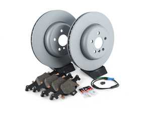 ES#4017072 - 34116883470-1KT - Front Brake Service Kit - Featuring ECS DD23 Daily Driver ceramic pads, Zimmerman rotors, and a URO wear sensor. - Assembled By ECS - BMW