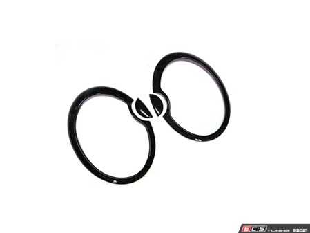 ES#4419873 - 63126917838 - Black Headlight Rings - Set - Replace you damaged or rock chipped chrome with these lay overs for Xenon Headlights w/ Washer jets, Peel and Stick - ECS - MINI