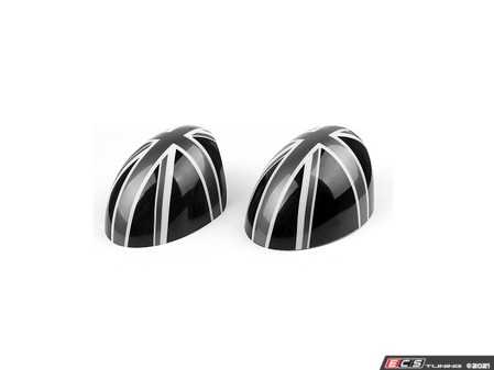 ES#4430524 - 51162147671 - Union Jack Mirror Cap Covers - Set - Attaches to the front of the side mirror housing over the stock mirror cap, peel and stick - ECS - MINI