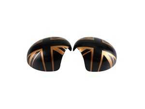 ES#4430531 - 511621476711 - Union Jack Gold Jack Mirror Cap Covers - Set - Attaches to the front of the side mirror housing over the stock mirror cap, peel and stick - ECS - MINI