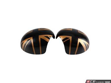ES#4430531 - 511621476711 - Union Jack Gold Jack Mirror Cap Covers - Set - Attaches to the front of the side mirror housing over the stock mirror cap, peel and stick - ECS - MINI