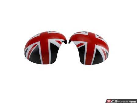 ES#4430600 - 51160415113 - Union Jack Mirror Cap Covers - Set - Attaches to the front of the side mirror housing over the stock mirror cap, peel and stick - ECS - MINI