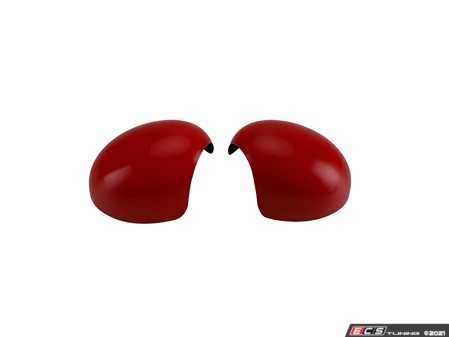 ES#4694044 - 51162754916RDNPF - Red Mirror Cap Covers - Set - Attaches to the front of the side mirror housing over the stock mirror cap, peel and stick - ECS - MINI