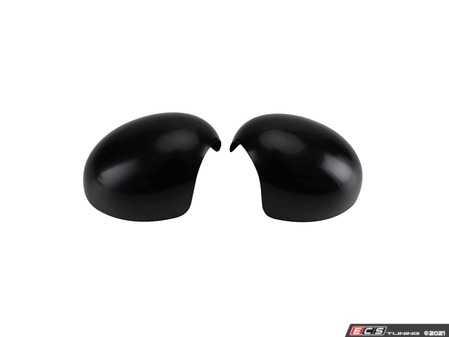 ES#4430602 - 51162754916BL - Black Mirror Cap Covers - Set - Attaches to the front of the side mirror housing over the stock mirror cap, peel and stick - ECS - MINI