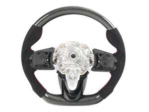ES#4338020 - BM152-F5614-CA-R - ECS MINI Cooper Flat Bottom Carbon Fiber Steering Wheel (Carbon/Alcantara/Red Stitching) NO RED Center Stripe - Gen 3 - Hand made carbon fiber inserts on the top and bottom with Alcantara/red stitching on the sides - ECS - MINI