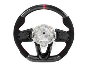 ES#4338024 - BM152-F5614-CARR - ECS MINI Cooper Flat Bottom Carbon Fiber Steering Wheel (Carbon/Alcantara/Red Stitching/RED Center Stripe) - Gen 3 - Hand made carbon fiber inserts on the top and bottom with Alcantara/red stitching on the sides - ECS - MINI