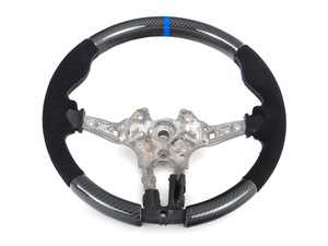 ES#4381833 - 017655LA01 - F8x ECS Custom Steering Wheel - Alcantara/Carbon/Tri-Color/Blue Center Stripe  - (NO LONGER AVAILABLE) - This 2x2 twill carbon fiber steering wheel offers an ergonomic grip design and features alcantara, carbon fiber, tri-color stitching with a blue center stripe for a beautiful and functional replacement wheel! - ECS - 