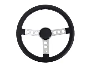 ES#4465573 - I77.86.SBL - Rennline Leather Steering Wheel - Silver Spokes & Black Horn Ring - 360mm diameter steering wheel inspired by 60s/70s Porsche race cars - Rennline - Audi BMW Volkswagen Mercedes Benz MINI Porsche