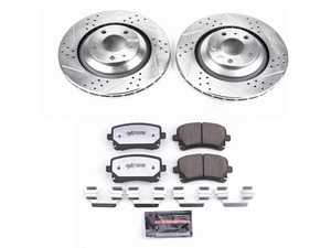 ES#3989919 - K4567-26 - Power Stop Z26 Street Warrior Rear Brake Kit (330mm) - A high-performance rear axle upgrade featuring precision cross-drilled & slotted vented rotors, extreme-duty Z26 carbon-fiber ceramic pads, and premium stainless steel thermal shims. - Power Stop - Audi