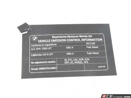 ES#2596637 - 71228572707 - Exhaust Emissions Label - Genuine BMW - BMW