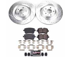 ES#3990123 - K6287 - Power Stop Z23 Evolution Sport Rear Brake Kit (356x22) - A performance rear-wheel brake upgrade featuring drilled & slotted rotors and low-dust carbon-fiber ceramic pads. - Power Stop - Audi