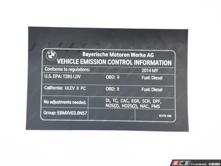 ES#2706641 - 71228579190 - Exhaust Emissions Label - Genuine BMW - BMW