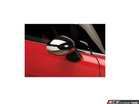 ES#4475956 - MRC-MIN113 - Chrome Mirror Cap Covers - Set - Attaches to the front of the side mirror housing over the stock mirror cap, peel and stick - ECS - MINI