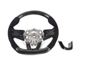 ES#4376448 - BM152-F5614-FA-R - ECS MINI Cooper Flat Bottom Forged Carbon Fiber Steering Wheel ( Forged Carbon/Alcantara/Red Stitching) NO Red Center Stripe - Gen 3 - Hand made carbon fiber inserts on the top and bottom with Leather/red stitching on the sides - ECS - MINI