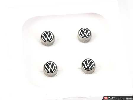 ES#4429071 - 000071215E - Valve Stem Cap Set - Aluminum - "VW" in black/silver, Set of four - Genuine Volkswagen Audi - Volkswagen
