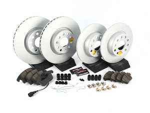 ES#3989055 - CRK5803 - Power Stop Z23 Evolution Sport Coated Front & Rear Brake Kit (312mm/272mm) - A premium 4-wheel upgrade package featuring high-carbon smooth Geomet coated performance rotors and low-dust carbon-fiber ceramic pads. - Power Stop - Volkswagen