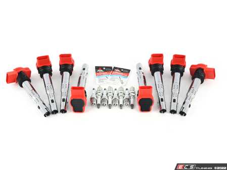 ES#4361436 - 06E905115G - Ignition Service Kit - Includes eight Bremi red coils and eight Genuine spark plugs - Assembled By ECS - Audi