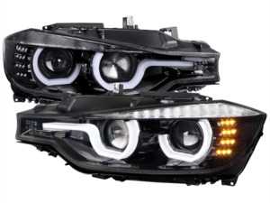 ES#4492487 - LHPF3012BKTM - Upgraded Projector Headlights - Gloss Black Housing/Clear Lens - F30 - Jet black housing, clear lens dual U-bar projector headlights with LED light strip & LED turn signal lights - Spec-D Tuning - BMW