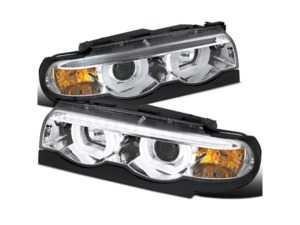 ES#3021476 - LHPE3895TM - LED Dual Halo Projector Headlight Set - Chrome Housing/Clear Lens - E38 - Chrome housing, clear lens dual halo projector headlights with LED light bar - Spec-D Tuning - BMW