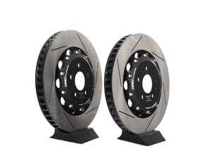 ES#5386641 - 039534la01dbKT - 8V RS3 - Front 2-Piece Slotted Brake Rotors With Rear Slotted 2-Piece Semi-Floating Brake Rotors - Save 15.7lbs of unsprung weight for enhanced performance! Front Pair (370x34) Rear Pair (310x22). - Doorbusters - Audi