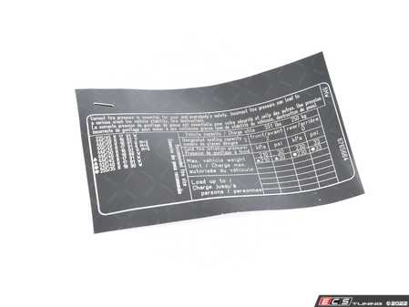 ES#185276 - 71246765664 - Tire Pressure Label - Genuine BMW - BMW