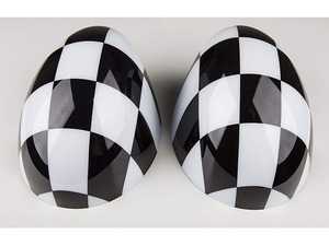 ES#4500416 - 51140301501 - Mirror Cap Checkered Flag - Set - Attaches to the front of the side mirror housing over the stock mirror cap, peel and stick - ECS - MINI