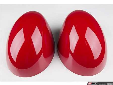 ES#4500420 - 51167030715R - Mirror Cap JCW Red - Set - Attaches to the front of the side mirror housing over the stock mirror cap, peel and stick - ECS - MINI