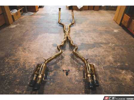 ES#4500599 - F10VSESPGLD - Valvetronic Valved Sport Cat-Back Exhaust System - Gold - Forged Carbon Tips - Valved Exhaust System with Forged Carbon Tips - Valvetronic Designs - BMW