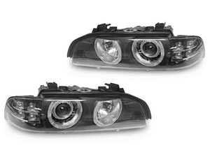 ES#2808375 - D441104PMLDHM2 - Projector Headlights - Xenon - with LED Indicators - Pair - Projector headlights with black housings, angel eyes, and LED corners - Depo - BMW