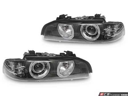 ES#2808375 - D441104PMLDHM2 - Projector Headlights - Xenon - with LED Indicators - Pair - Projector headlights with black housings, angel eyes, and LED corners - Depo - BMW