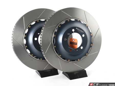 ES#4474245 - A1-156 - Front 2-Piece Floating Slotted Rotors - Pair (410mm) - Replace your incredibly expensive carbon ceramic rotors with these floating cast iron conversions - Girodisc - Porsche