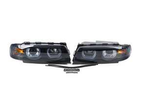 ES#3021474 - LHPE3895GTM - LED Dual Halo Projector Headlight Set - Gloss Black Housing/Smoke Lens - E38 - Glossy black housing, smoke lens dual halo projector headlights with LED light bar - Spec-D Tuning - BMW