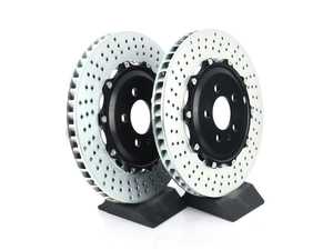 ES#2849100 - 1A1.6011A1 - Brembo GT Front Big Brake Kit - 2 Piece Drilled Rotors (328x28) - Featuring Black 4 piston calipers, stainless brake lines, and Brembo Sport brake pads - Brembo - Volkswagen