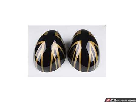 ES#4504634 - 51167030715GJ - Mirror Cap Union Jack Gold Jack - Set - Attaches to the front of the side mirror housing over the stock mirror cap, peel and stick - ECS - MINI