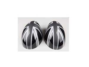 ES#4504636 - 51167030715GRJ - Mirror Cap Union Jack Black Jack - Set - Attaches to the front of the side mirror housing over the stock mirror cap, peel and stick - ECS - MINI