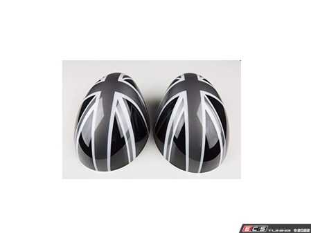 ES#4504636 - 51167030715GRJ - Mirror Cap Union Jack Black Jack - Set - Attaches to the front of the side mirror housing over the stock mirror cap, peel and stick - ECS - MINI