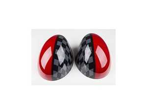ES#4504639 - 51167030715JCWRD - Mirror Cap JCW Black / RED - Set - Attaches to the front of the side mirror housing over the stock mirror cap, peel and stick - ECS - MINI