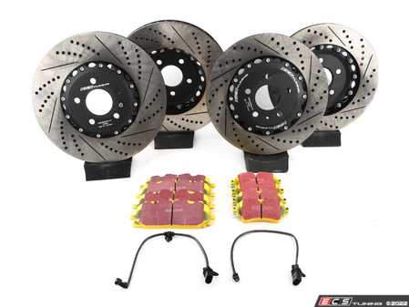 ES#4057315 - 023938ecs02KT1 - Front & Rear Performance Brake Service Kit - 2-Piece  - Comprehensive kit includes 2-piece rotors, pads, sensors, and set screws - Upgrade your brake system with ECS 2-piece rotors and EBC Yellow Brake Pads! - Assembled By ECS - Audi