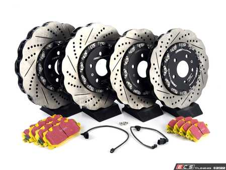 ES#4057321 - 023940ECSKT - Front & Rear Performance Brake Service Kit - Tru-Float Scalloped - Comprehensive kit includes Tru-Float rotors, pads, sensors, and set screws - Upgrade your brake system with ECS 2-piece Tru-Float scalloped rotors and EBC Yellow Brake Pads! - Assembled By ECS - Audi
