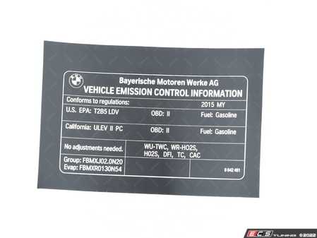 ES#2798171 - 71228642481 - Exhaust Emissions Label - Genuine BMW - BMW