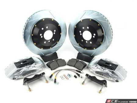 ES#3118039 - 83.135.0047.63 - StopTech Rear 4 piston big brake kit (355x32mm)  - (NO LONGER AVAILABLE) - Comes with 4 piston silver calipers, 2 piece silver slotted rotors and stainless steel brake lines. - Includes brackets and mounting bolts - StopTech - 